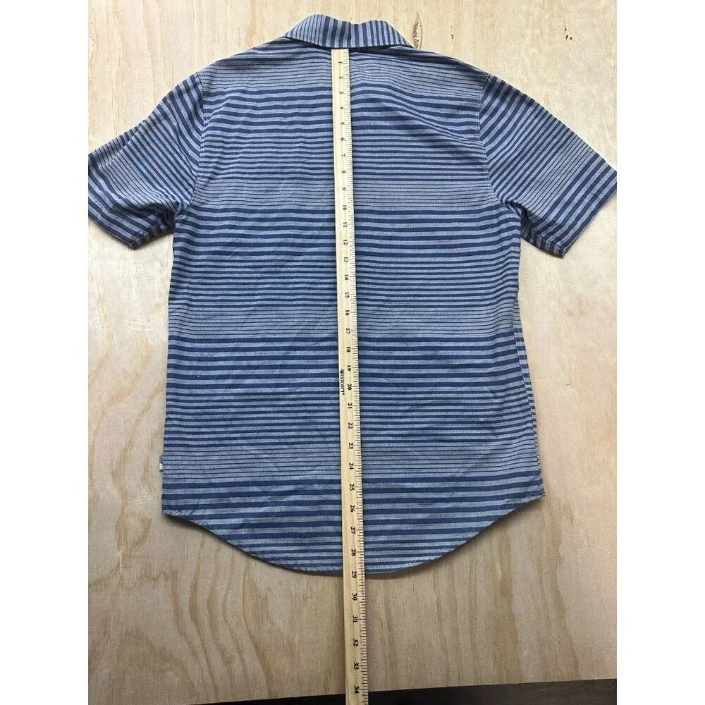 The North Face Shirt Mens Sz‎ S Blue Gray Stripe Short Sleeve Button Up Cotton